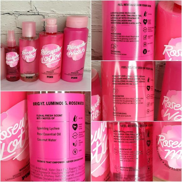 VICTORIA'S SECRET PINK ROSEWATER REVITALIZE BODY CARE 5-PIECE SET NEW - Picture 14 of 16